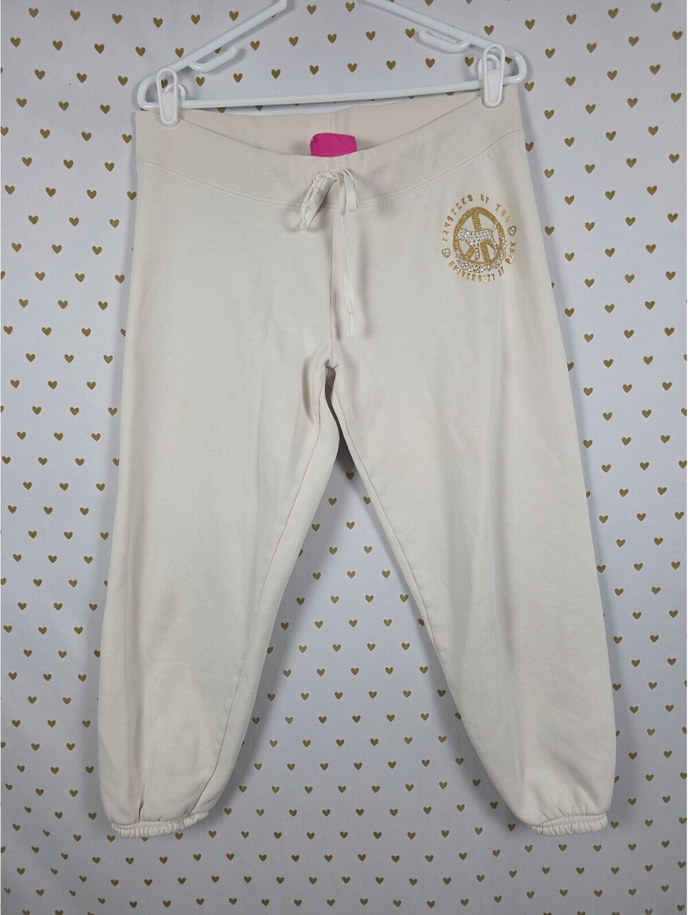 Victorias Secret PINK Vintage y2k Gold PEACE Sweats Sweatpants University MED